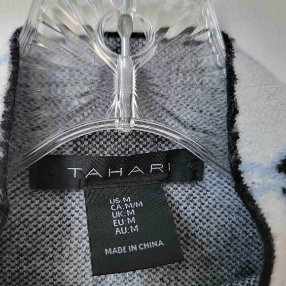 TAHARI Argyle Pattern Long Sleeve High Neck Pullover Sweater Black White Medium - Picture 5 of 6